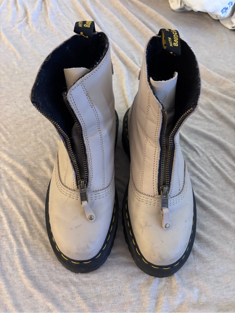 Dr. Martens Jetta front zip boots in cream